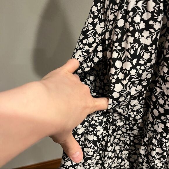 1. State Cotton Floral Puffed Sleeve Dress Black White Cottagecore Prairie - Picture 5 of 15